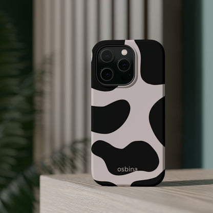osbina | MagSafe compatible for iPhone | Prairie Chic Pink & Black Cow Print Phone Case | Modern Muse Collection