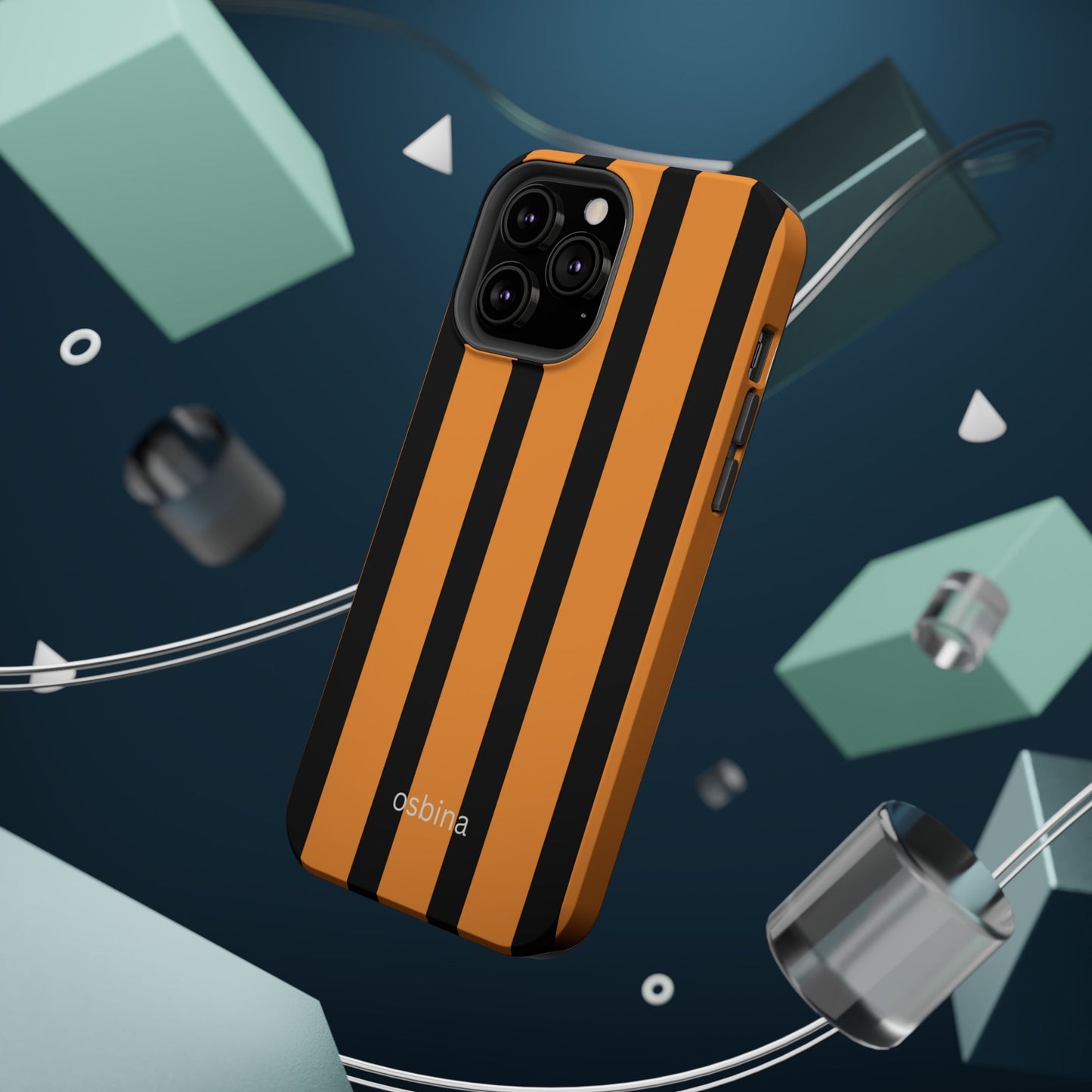 osbina | MagSafe Compatible for iPhone | The Statement Stripe Case in Black + Orange | The Season Collective