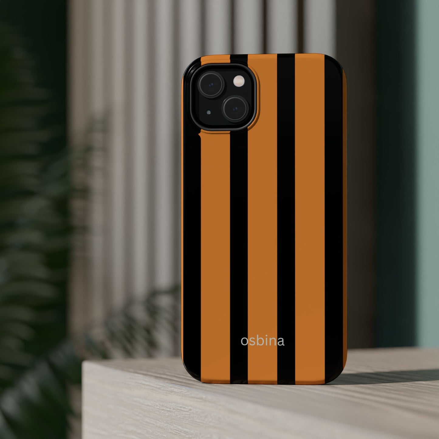 osbina | MagSafe Compatible for iPhone | The Statement Stripe Case in Black + Orange | The Season Collective