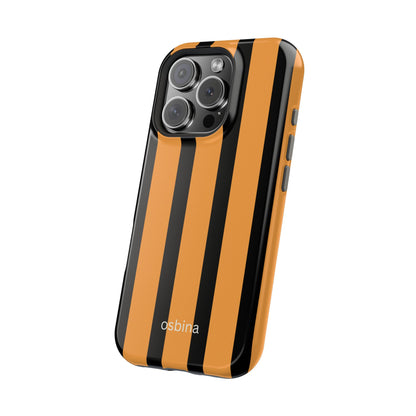 osbina | MagSafe Compatible for iPhone | The Statement Stripe Case in Black + Orange | The Season Collective