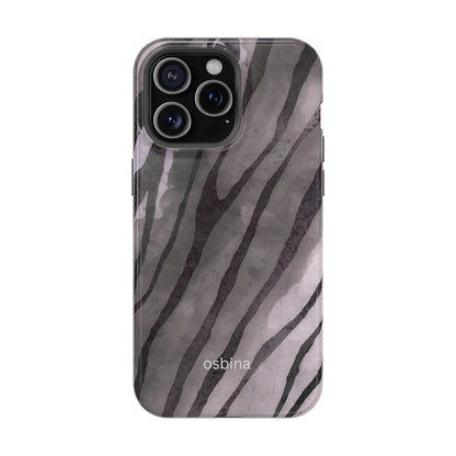 osbina | MagSafe Compatible for iPhone | Stripes on Point — The Muted Gray + Black Tiger Case | The Season Collective