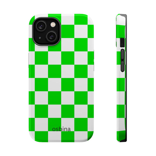 osbina | MagSafe compatible for iPhone | Neon Verdi Checks Phone Case | Color Edit Collection