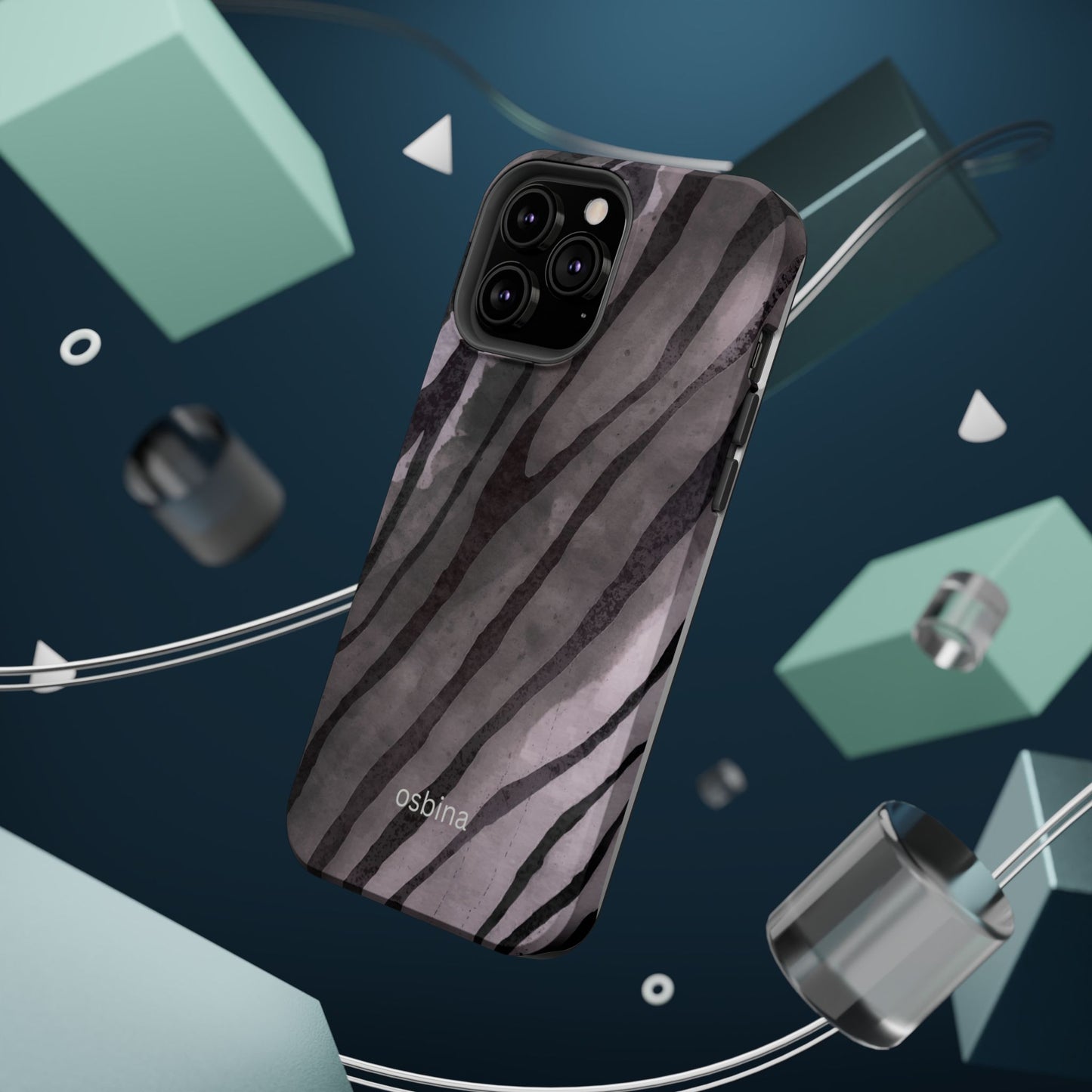 osbina | MagSafe Compatible for iPhone | Stripes on Point — The Muted Gray + Black Tiger Case | The Season Collective