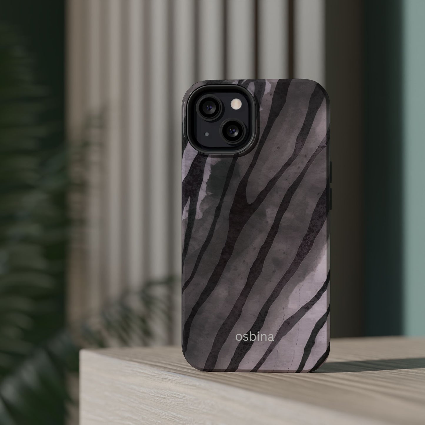 osbina | MagSafe Compatible for iPhone | Stripes on Point — The Muted Gray + Black Tiger Case | The Season Collective