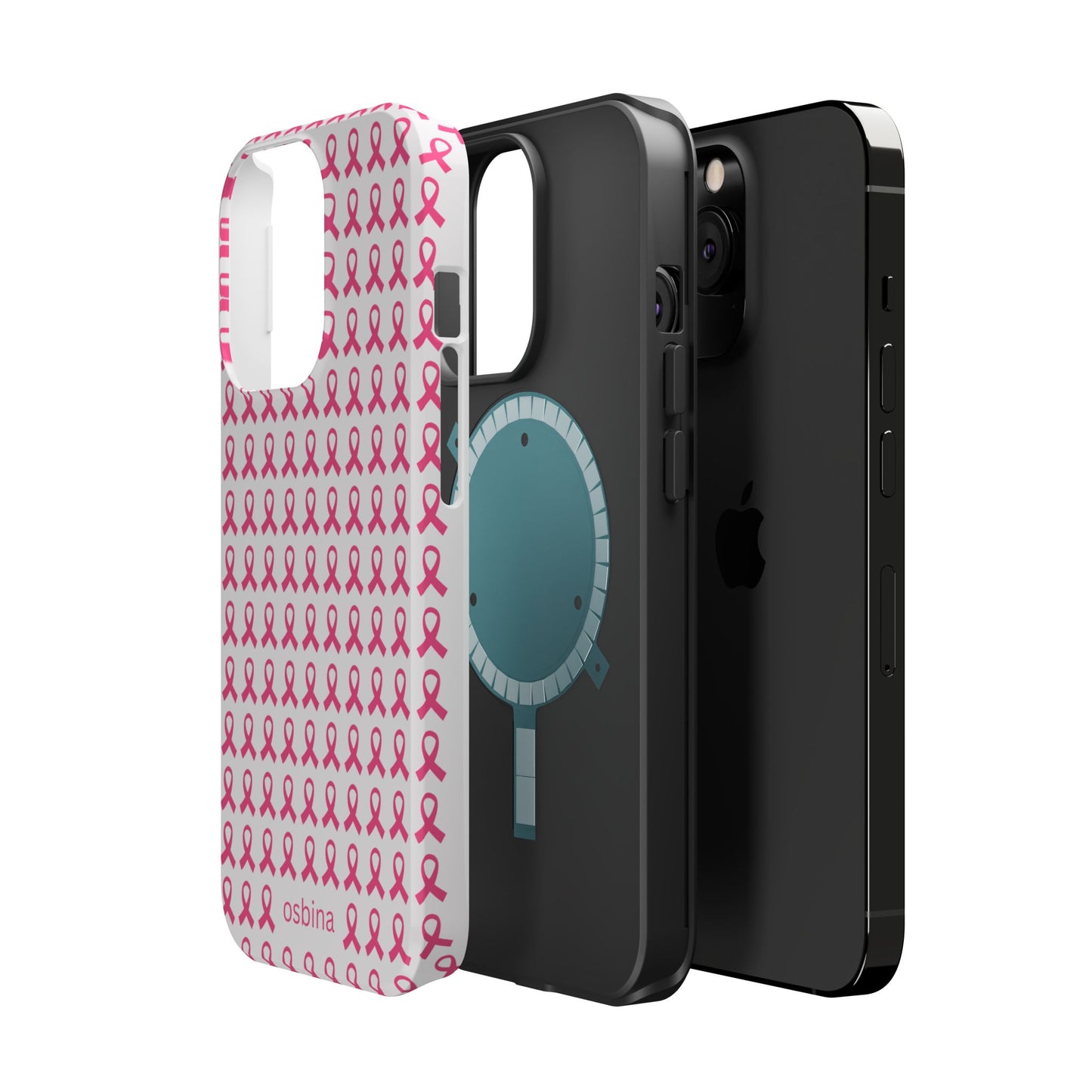 osbina |  MagSafe compatible for iPhone | Limited Edition The Side By Side Pink Ribbons Case in Light Pink + Soft Pink + Hot Pink | The Pink October Collection | Inspired By