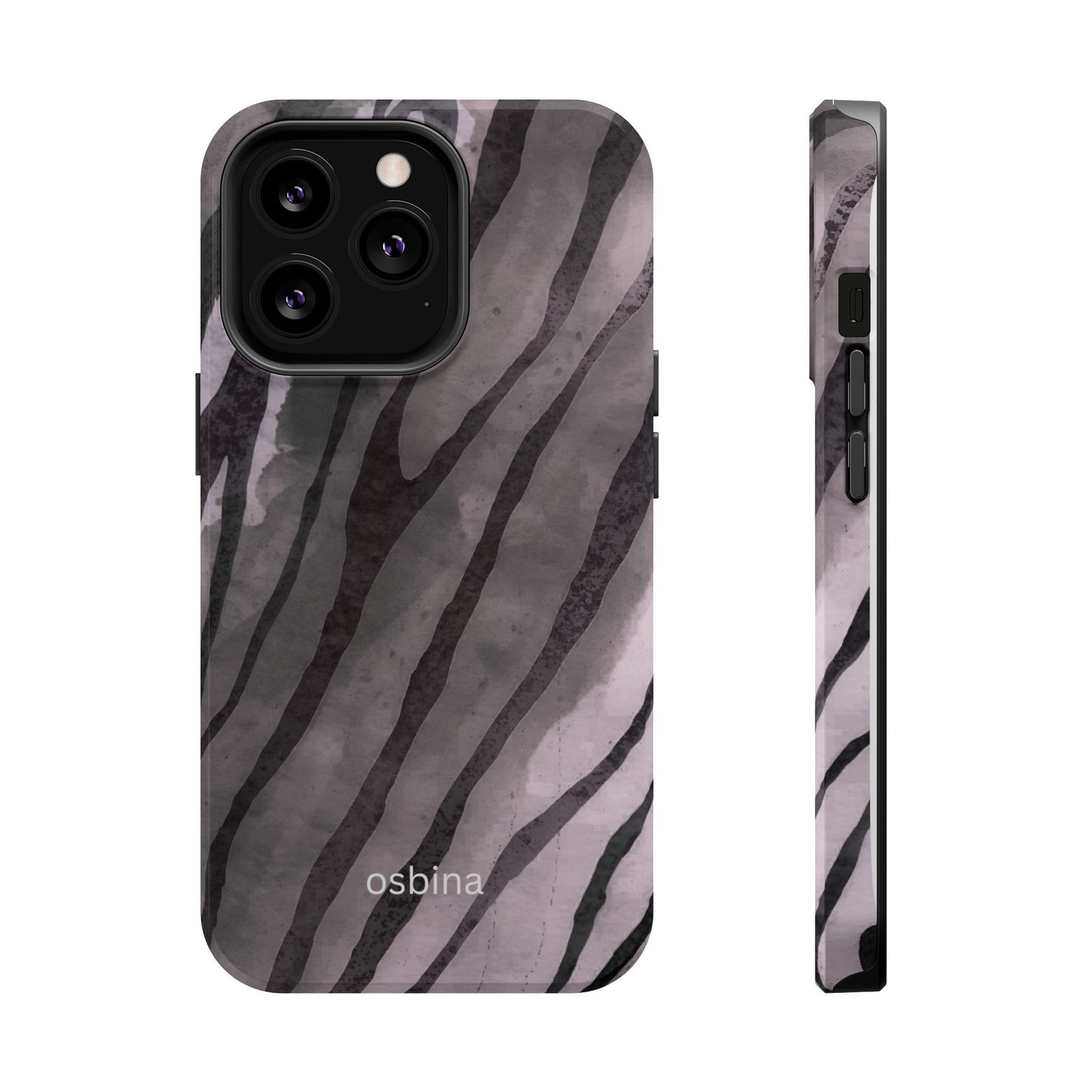 osbina | MagSafe Compatible for iPhone | Stripes on Point — The Muted Gray + Black Tiger Case | The Season Collective