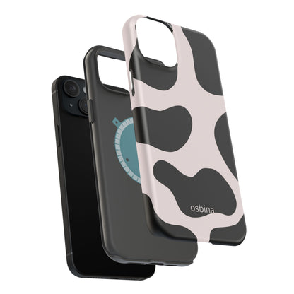 osbina | MagSafe compatible for iPhone | Prairie Chic Pink & Black Cow Print Phone Case | Modern Muse Collection