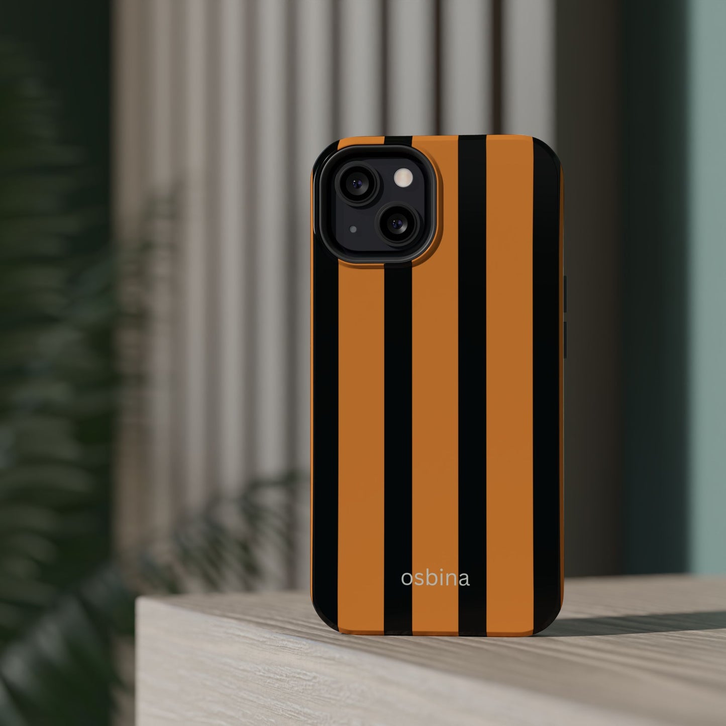 osbina | MagSafe Compatible for iPhone | The Statement Stripe Case in Black + Orange | The Season Collective