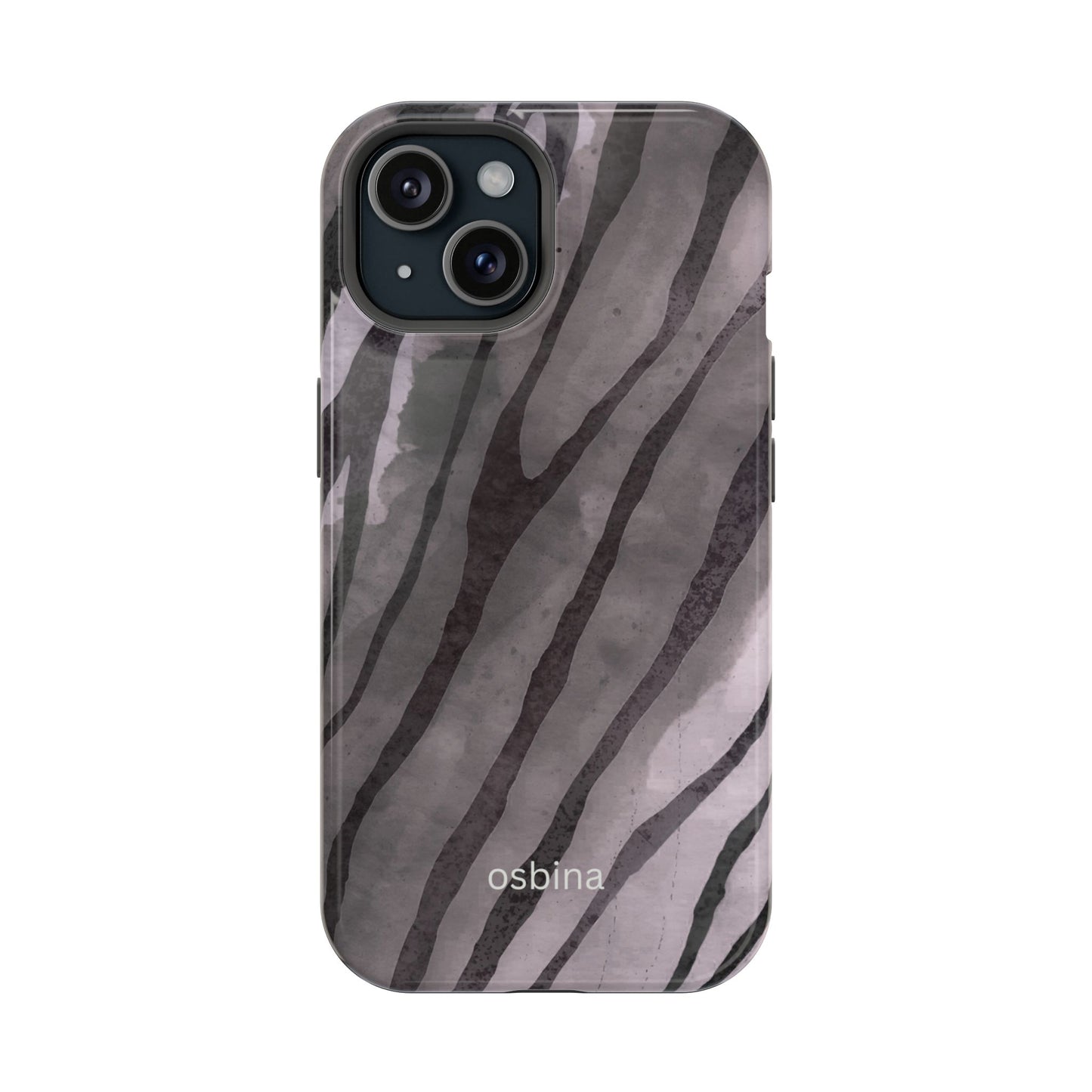 osbina | MagSafe Compatible for iPhone | Stripes on Point — The Muted Gray + Black Tiger Case | The Season Collective