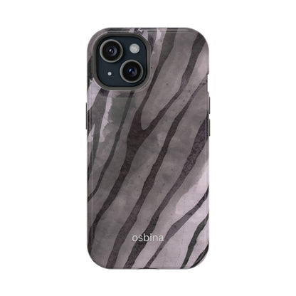 osbina | MagSafe Compatible for iPhone | Stripes on Point — The Muted Gray + Black Tiger Case | The Season Collective