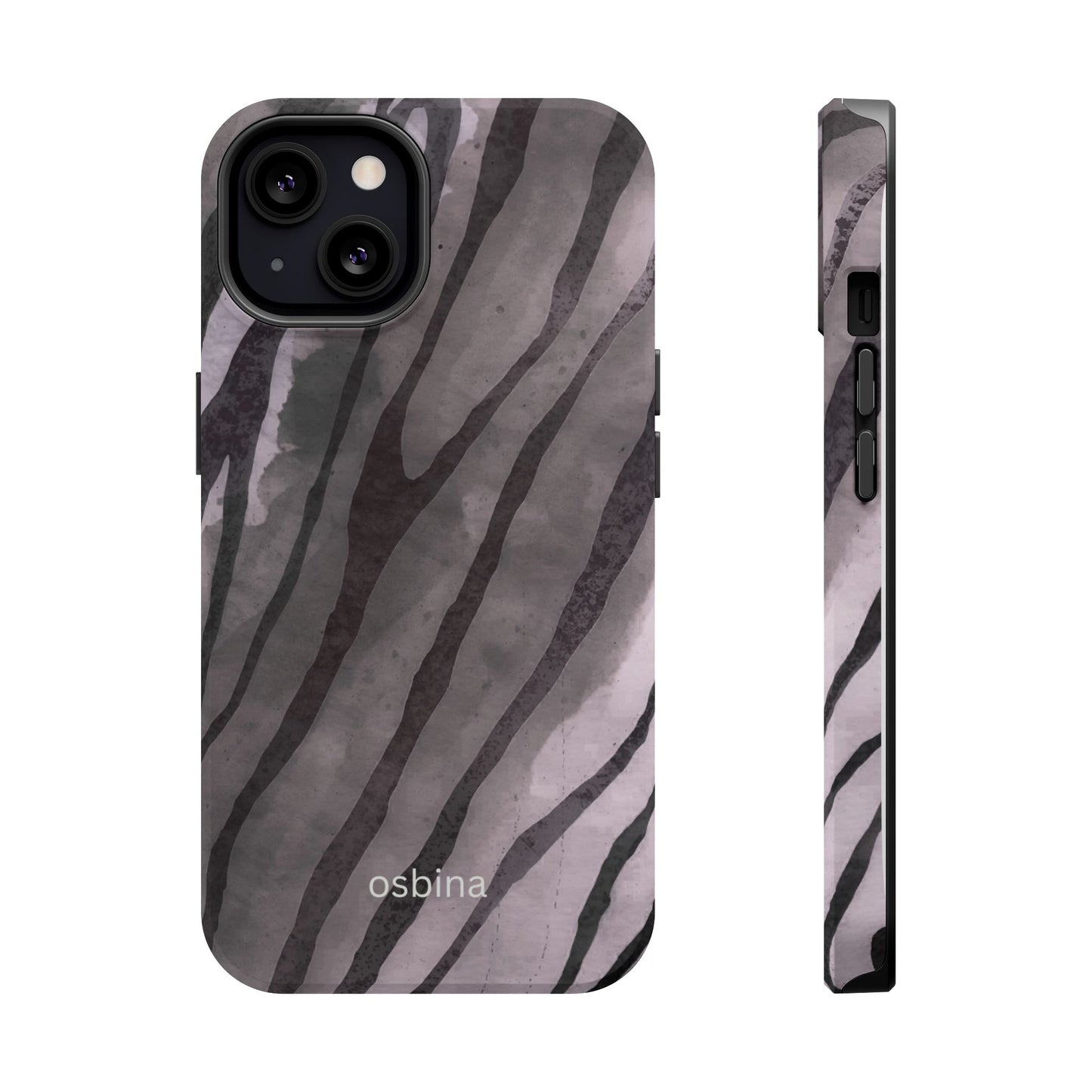 osbina | MagSafe Compatible for iPhone | Stripes on Point — The Muted Gray + Black Tiger Case | The Season Collective