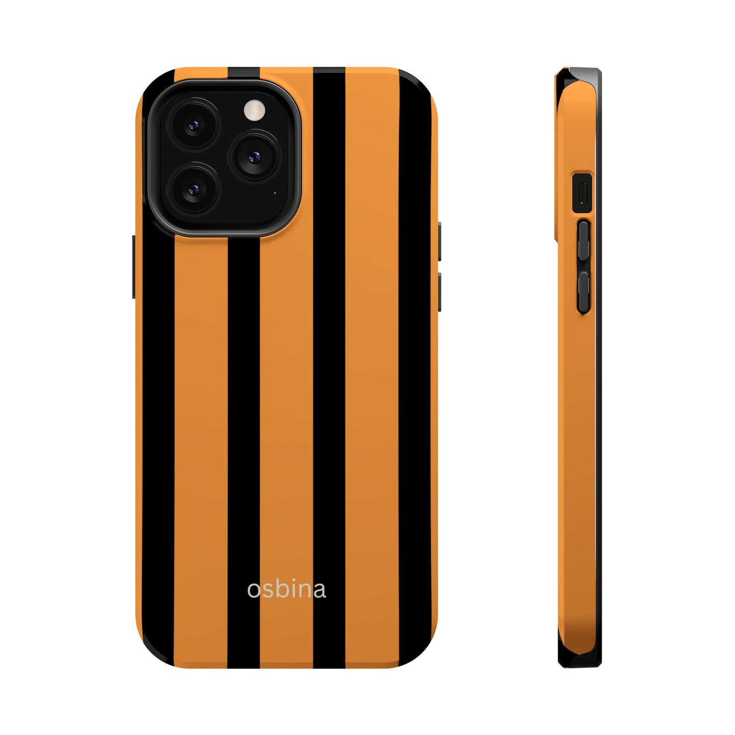 osbina | MagSafe Compatible for iPhone | The Statement Stripe Case in Black + Orange | The Season Collective