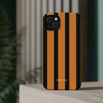 osbina | MagSafe Compatible for iPhone | The Statement Stripe Case in Black + Orange | The Season Collective
