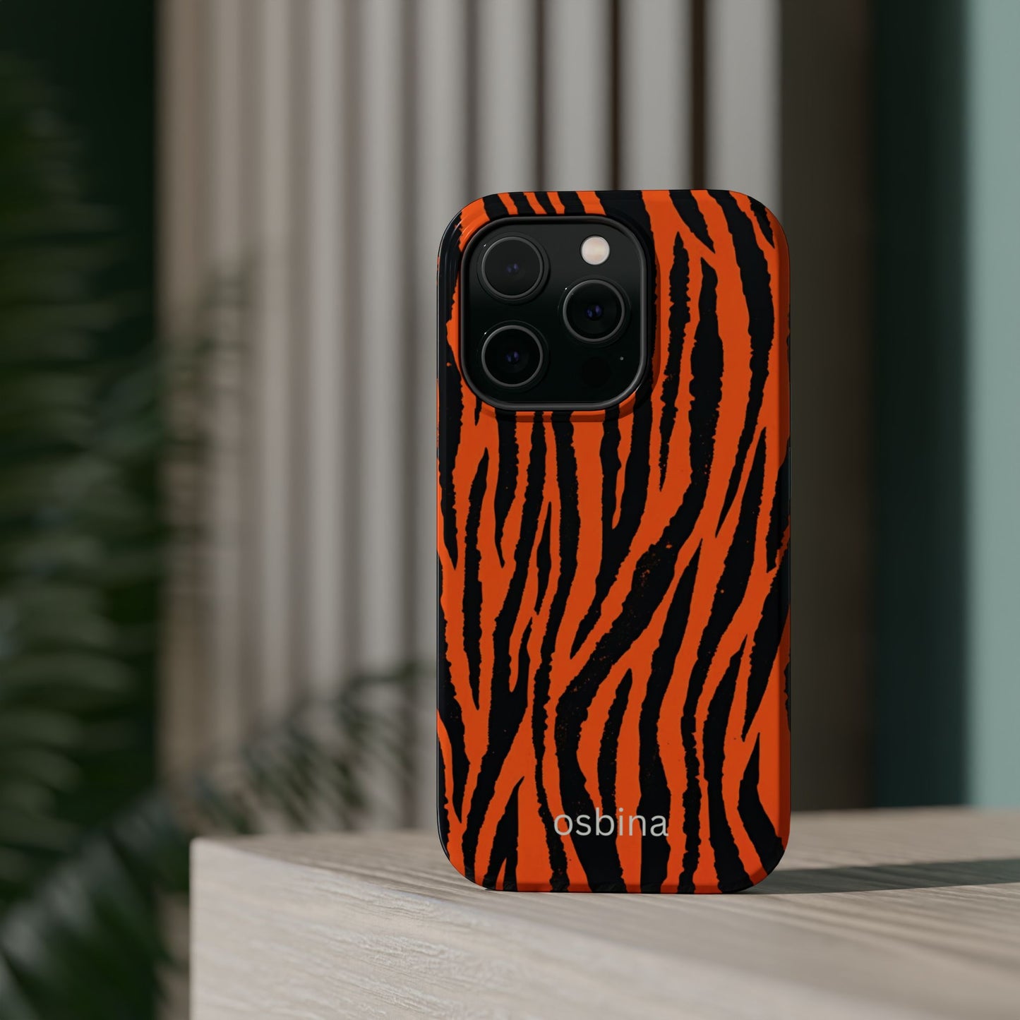 osbina | MagSafe Compatible for iPhone | Tiger, But Make It Chic — The Bengal Stripe Case in Orange + Black | The Season Collective