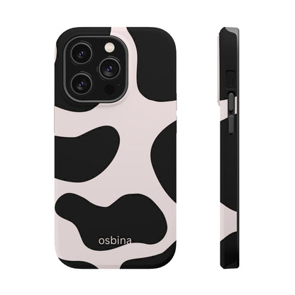 osbina | MagSafe compatible for iPhone | Prairie Chic Pink & Black Cow Print Phone Case | Modern Muse Collection