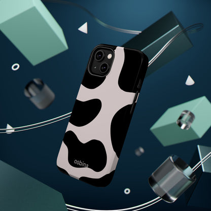 osbina | MagSafe compatible for iPhone | Prairie Chic Pink & Black Cow Print Phone Case | Modern Muse Collection