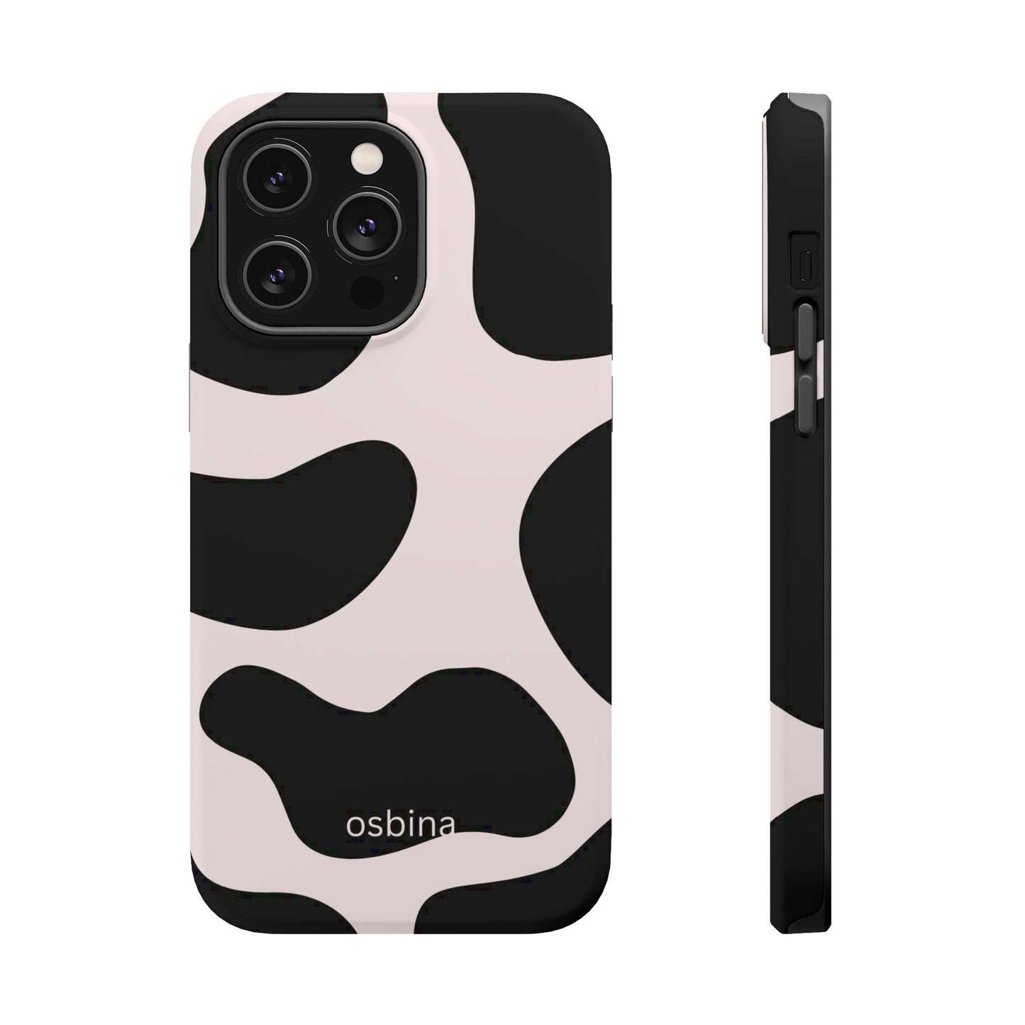 osbina | MagSafe compatible for iPhone | Prairie Chic Pink & Black Cow Print Phone Case | Modern Muse Collection