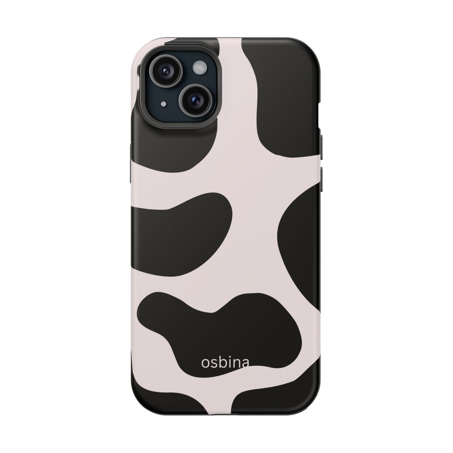 osbina | MagSafe compatible for iPhone | Prairie Chic Pink & Black Cow Print Phone Case | Modern Muse Collection