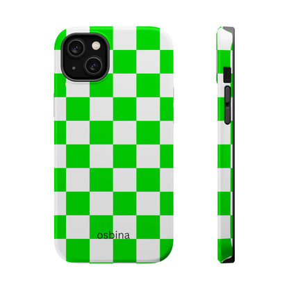 osbina | MagSafe compatible for iPhone | Neon Verdi Checks Phone Case | Color Edit Collection