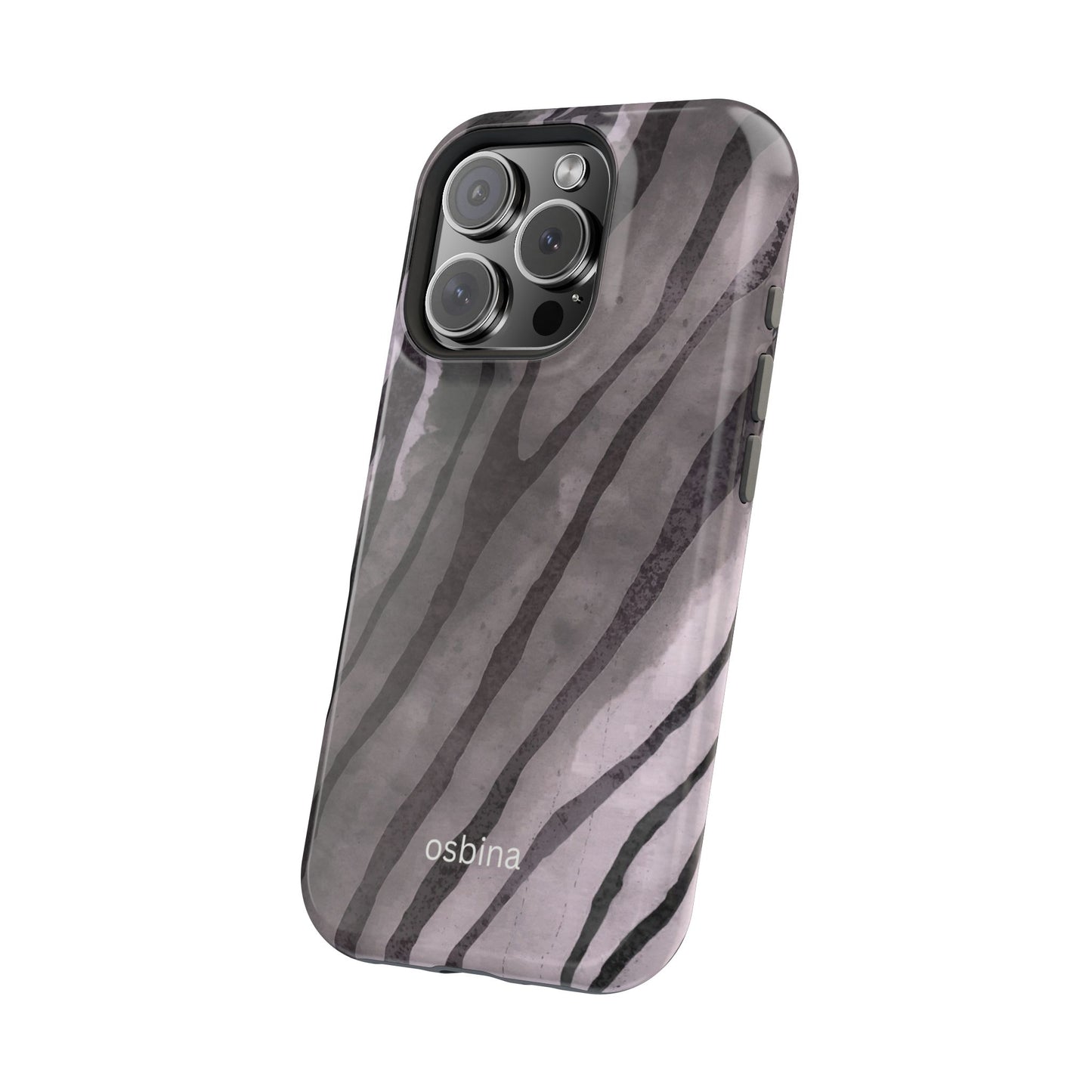 osbina | MagSafe Compatible for iPhone | Stripes on Point — The Muted Gray + Black Tiger Case | The Season Collective