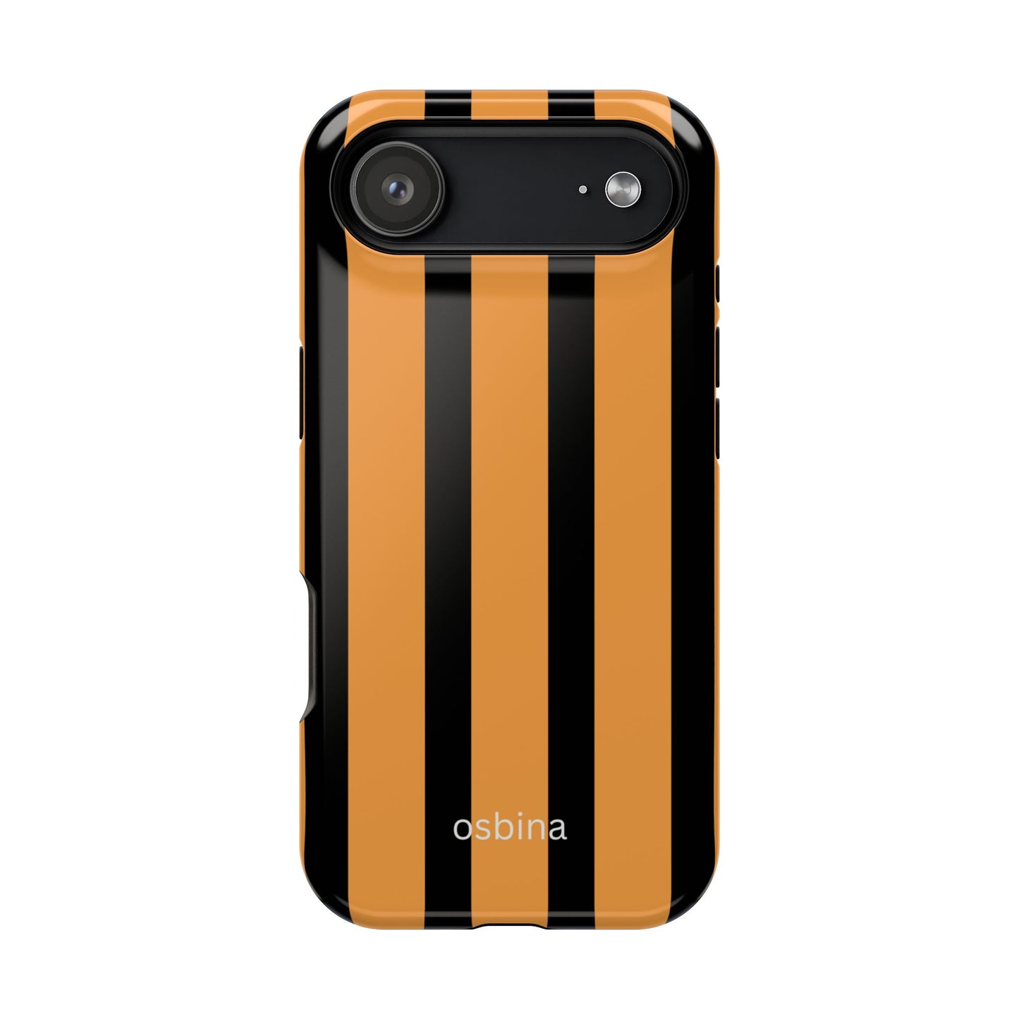 osbina | MagSafe Compatible for iPhone | The Statement Stripe Case in Black + Orange | The Season Collective