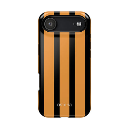 osbina | MagSafe Compatible for iPhone | The Statement Stripe Case in Black + Orange | The Season Collective