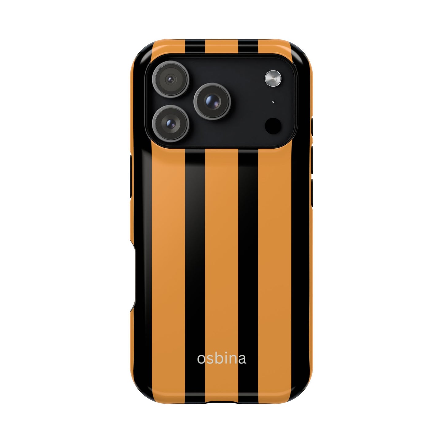 osbina | MagSafe Compatible for iPhone | The Statement Stripe Case in Black + Orange | The Season Collective