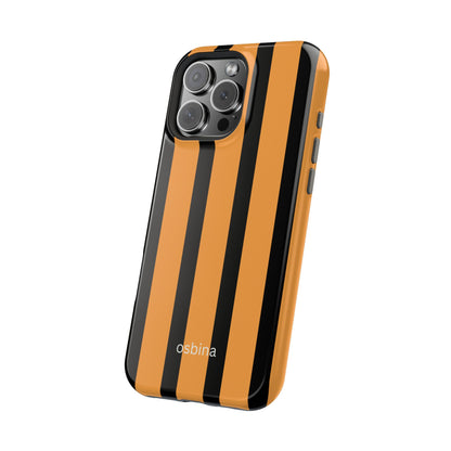 osbina | MagSafe Compatible for iPhone | The Statement Stripe Case in Black + Orange | The Season Collective