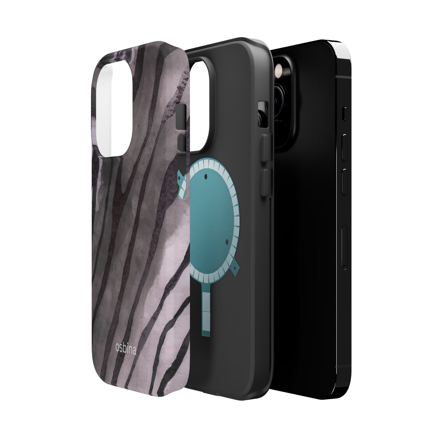 osbina | MagSafe Compatible for iPhone | Stripes on Point — The Muted Gray + Black Tiger Case | The Season Collective