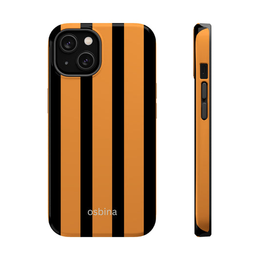 osbina | MagSafe Compatible for iPhone | The Statement Stripe Case in Black + Orange | The Season Collective