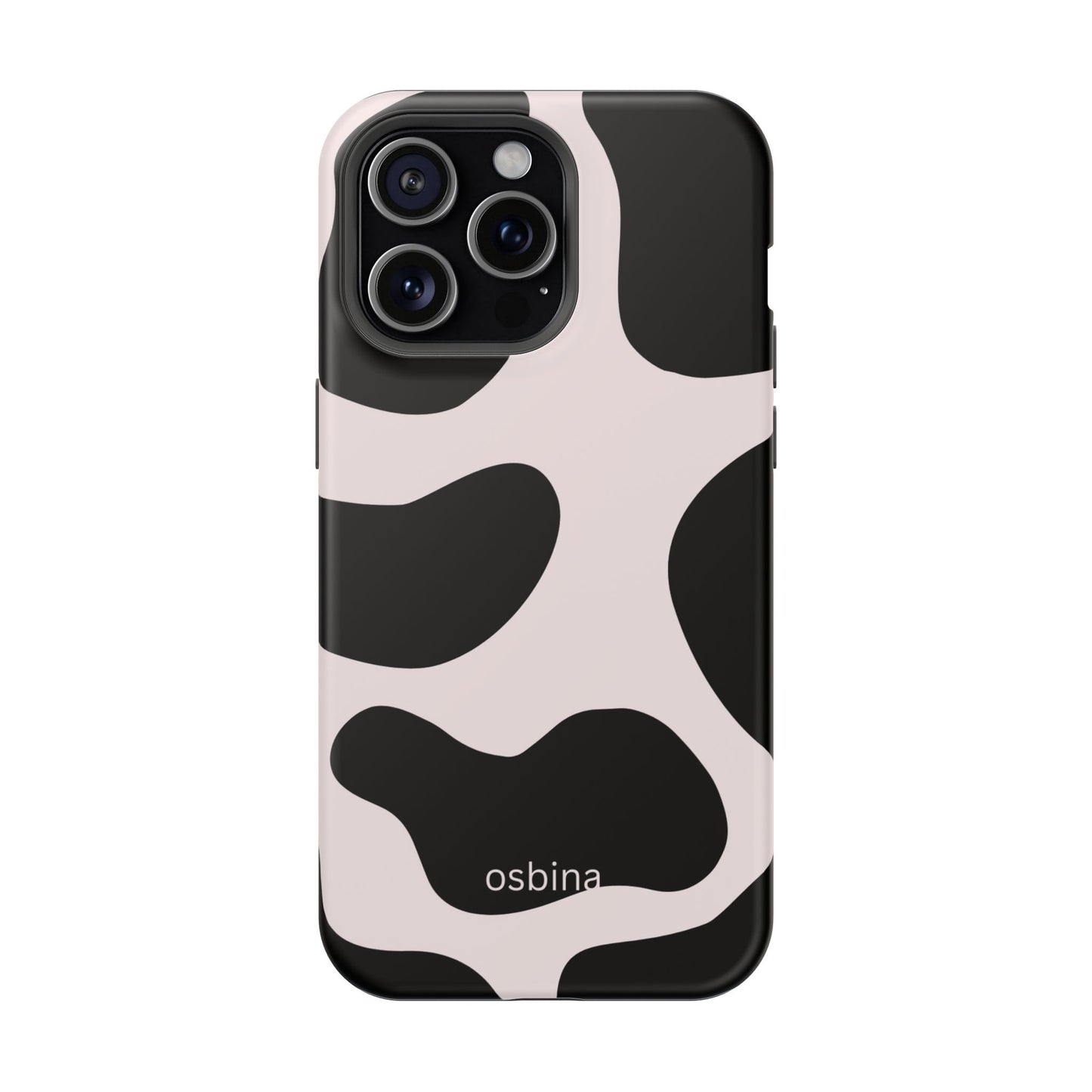 osbina | MagSafe compatible for iPhone | Prairie Chic Pink & Black Cow Print Phone Case | Modern Muse Collection
