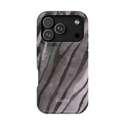 osbina | MagSafe Compatible for iPhone | Stripes on Point — The Muted Gray + Black Tiger Case | The Season Collective