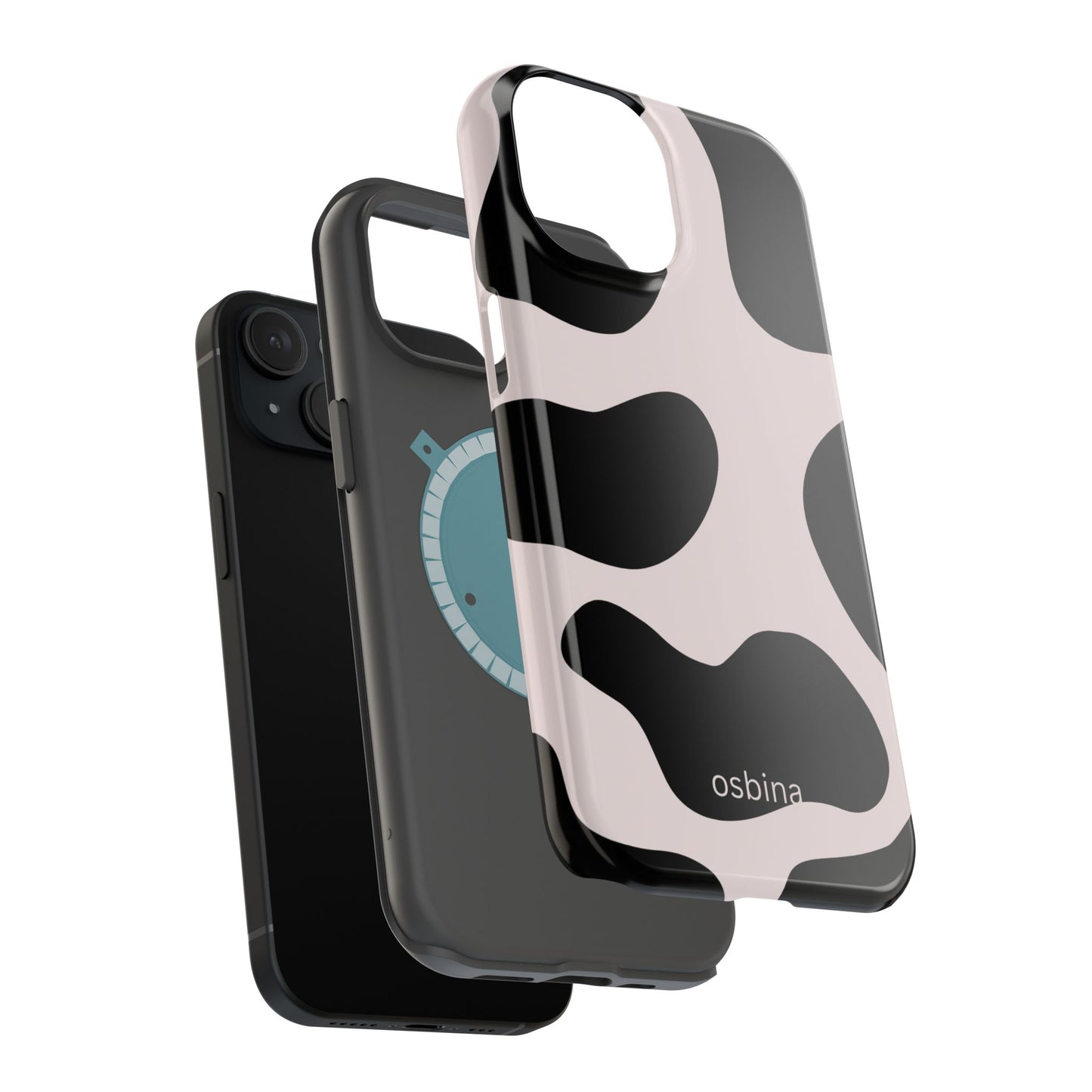 osbina | MagSafe compatible for iPhone | Prairie Chic Pink & Black Cow Print Phone Case | Modern Muse Collection