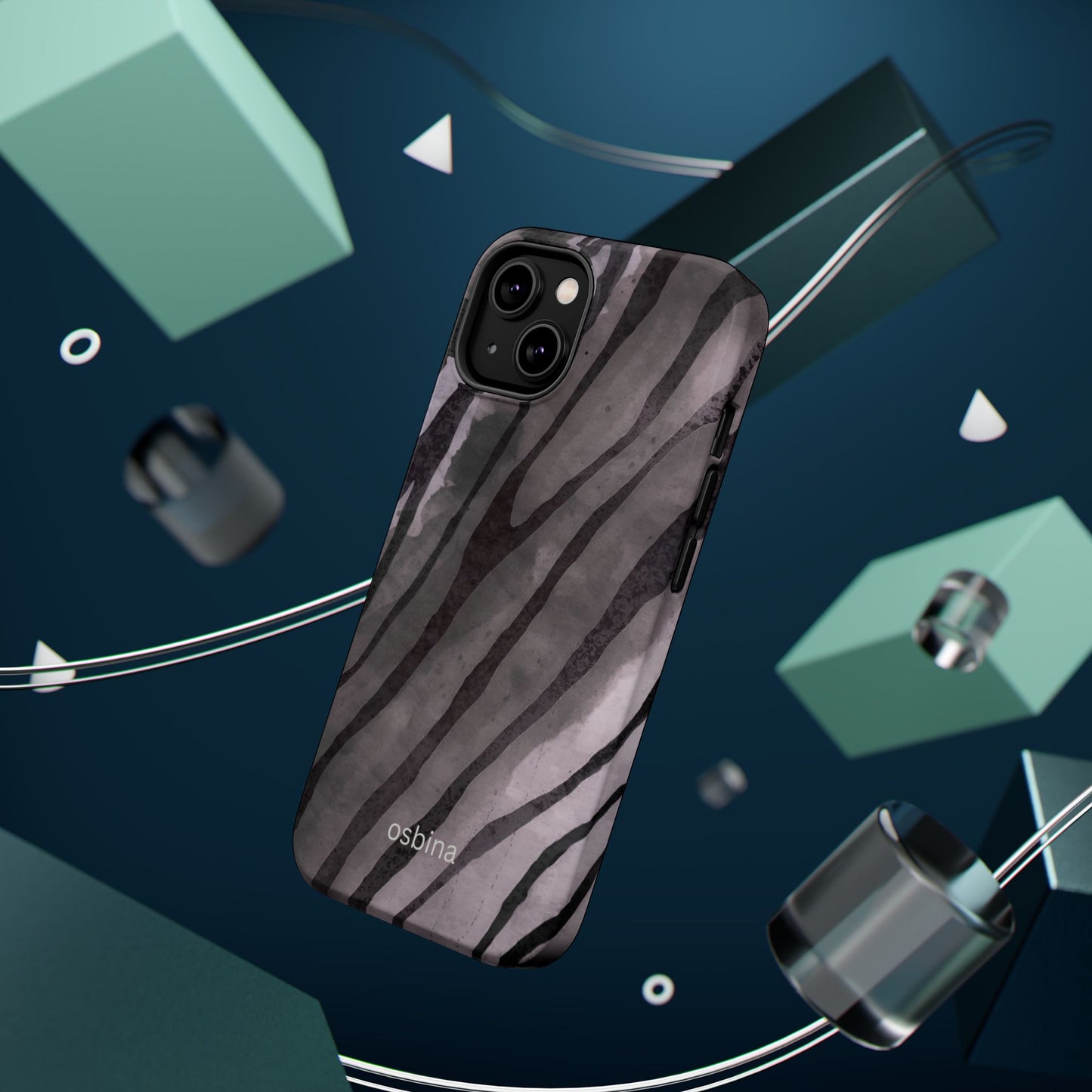 osbina | MagSafe Compatible for iPhone | Stripes on Point — The Muted Gray + Black Tiger Case | The Season Collective