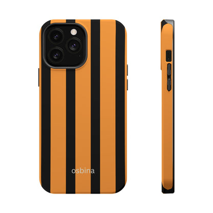 osbina | MagSafe Compatible for iPhone | The Statement Stripe Case in Black + Orange | The Season Collective