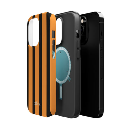 osbina | MagSafe Compatible for iPhone | The Statement Stripe Case in Black + Orange | The Season Collective