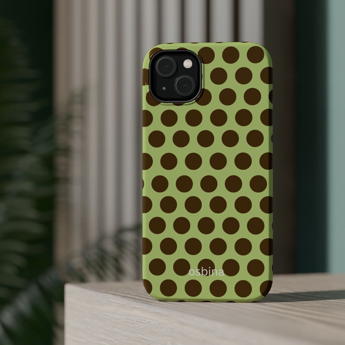 osbina | MagSafe compatible for iPhone | Chartreuse Cocoa Dots Phone Case | Color Edit Collection