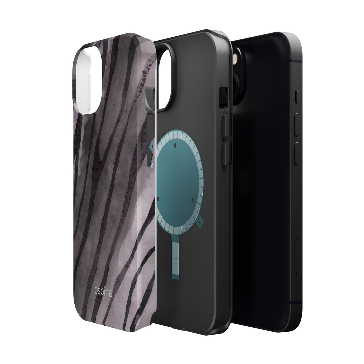 osbina | MagSafe Compatible for iPhone | Stripes on Point — The Muted Gray + Black Tiger Case | The Season Collective