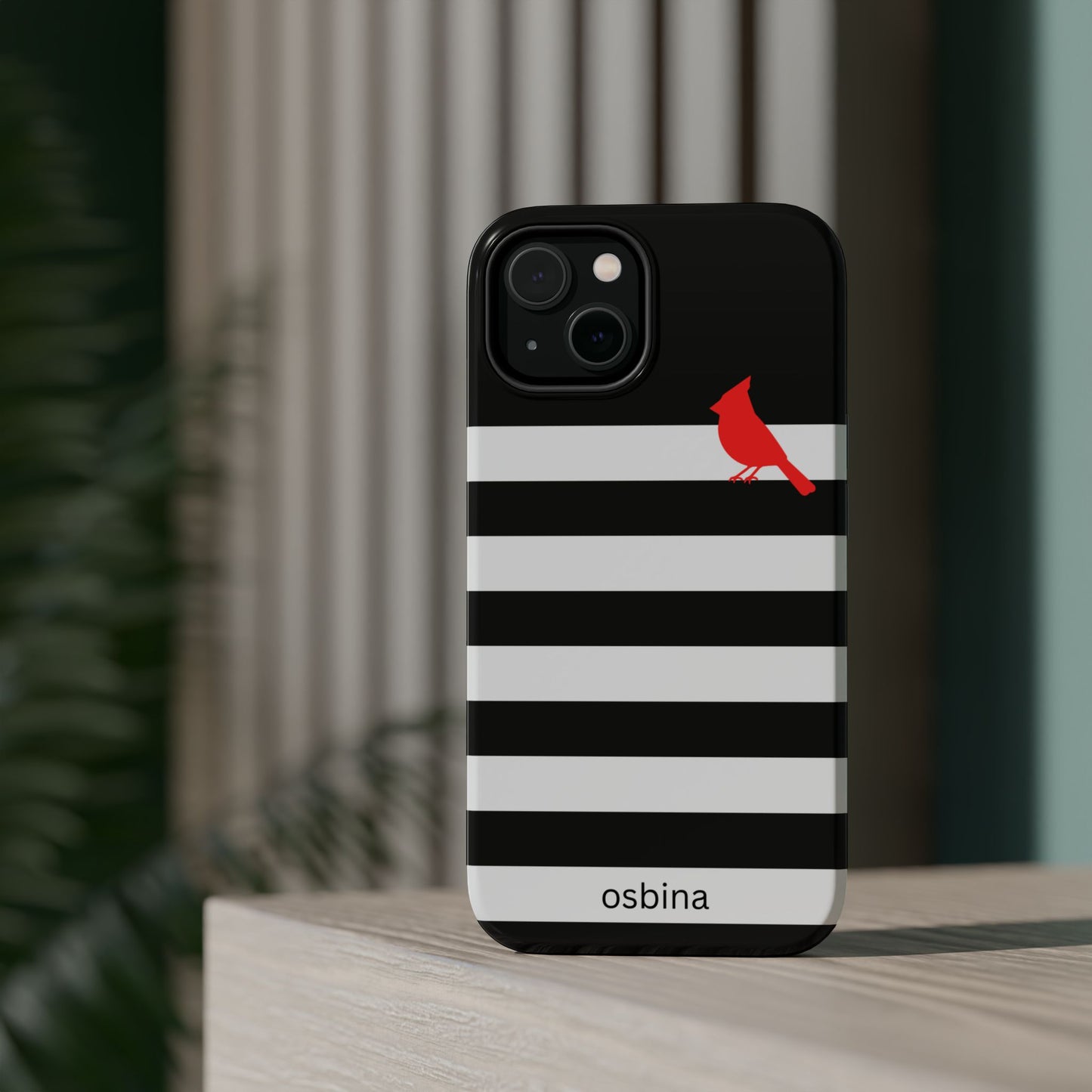 osbina | MagSafe compatible for iPhone | Redbird Edition Thinking of You Phone Case Black & White Stripe | Inspired By Collection