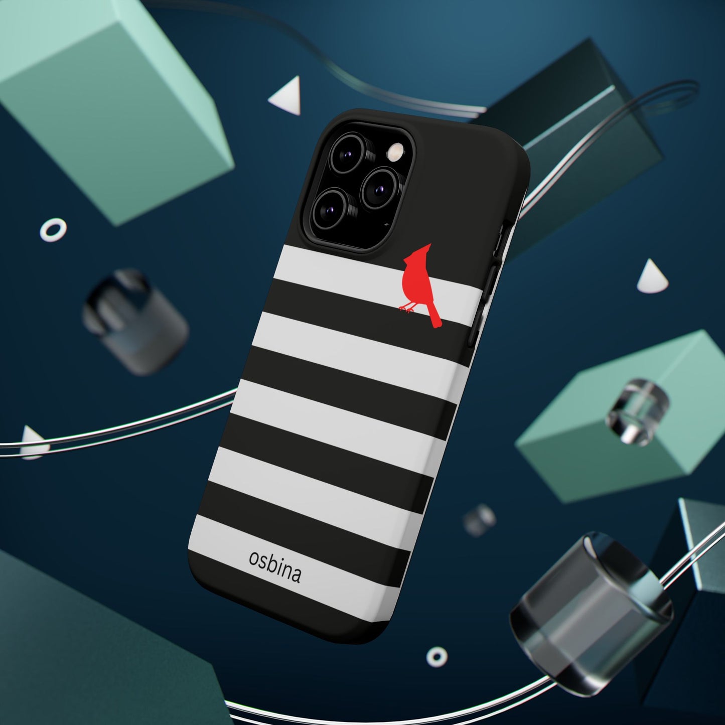 osbina | MagSafe compatible for iPhone | Redbird Edition Thinking of You Phone Case Black & White Stripe | Inspired By Collection
