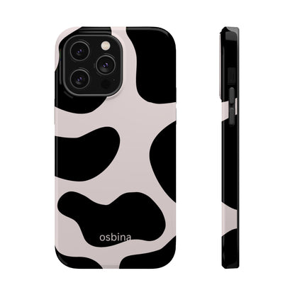 osbina | MagSafe compatible for iPhone | Prairie Chic Pink & Black Cow Print Phone Case | Modern Muse Collection