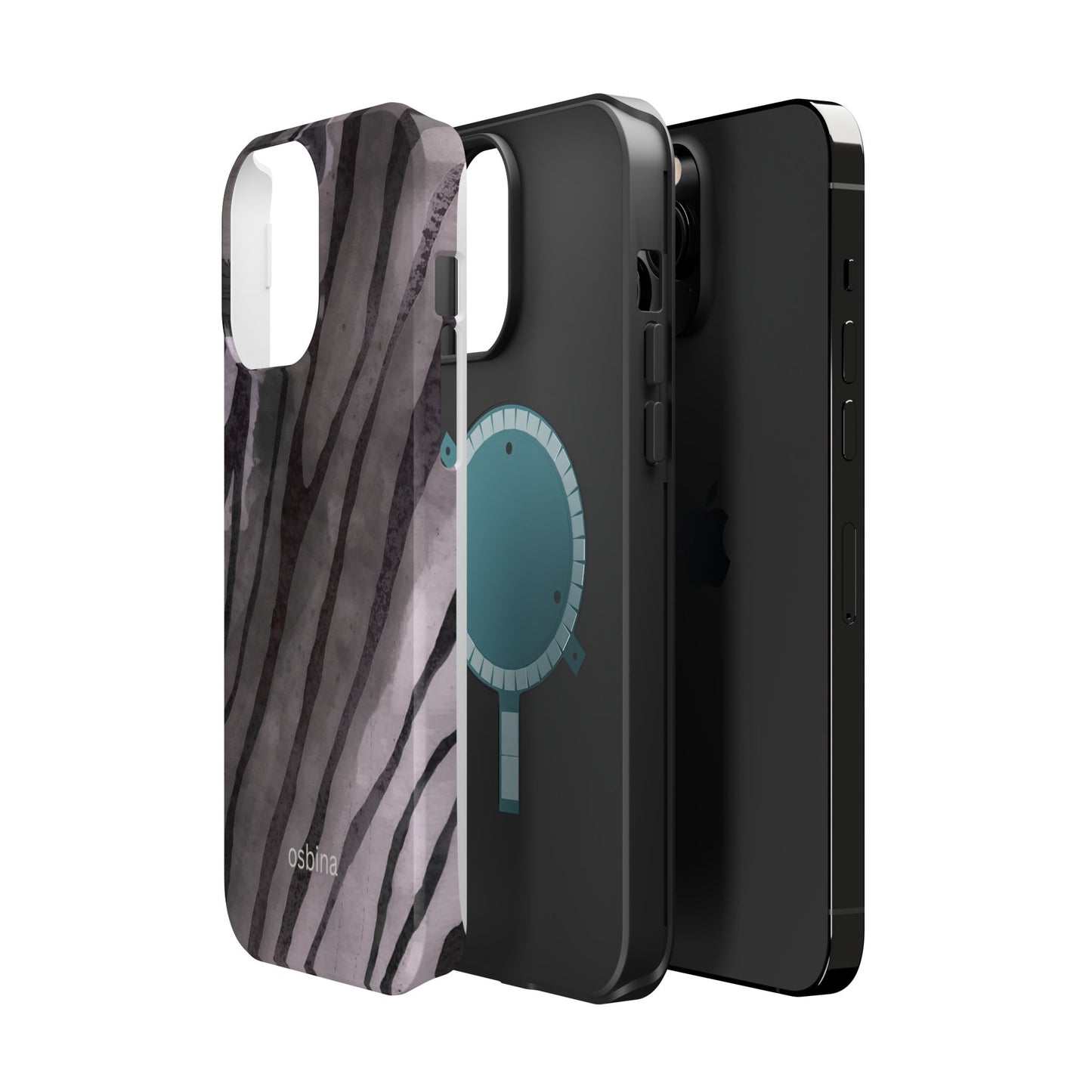 osbina | MagSafe Compatible for iPhone | Stripes on Point — The Muted Gray + Black Tiger Case | The Season Collective