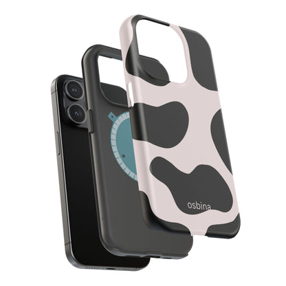osbina | MagSafe compatible for iPhone | Prairie Chic Pink & Black Cow Print Phone Case | Modern Muse Collection