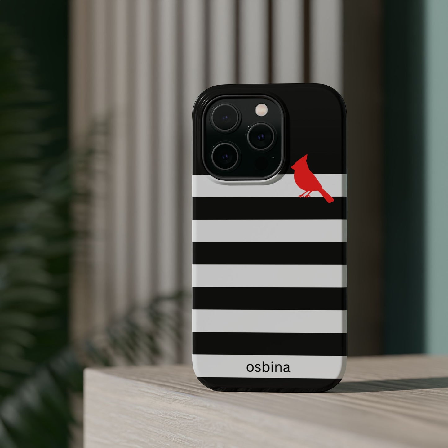 osbina | MagSafe compatible for iPhone | Redbird Edition Thinking of You Phone Case Black & White Stripe | Inspired By Collection
