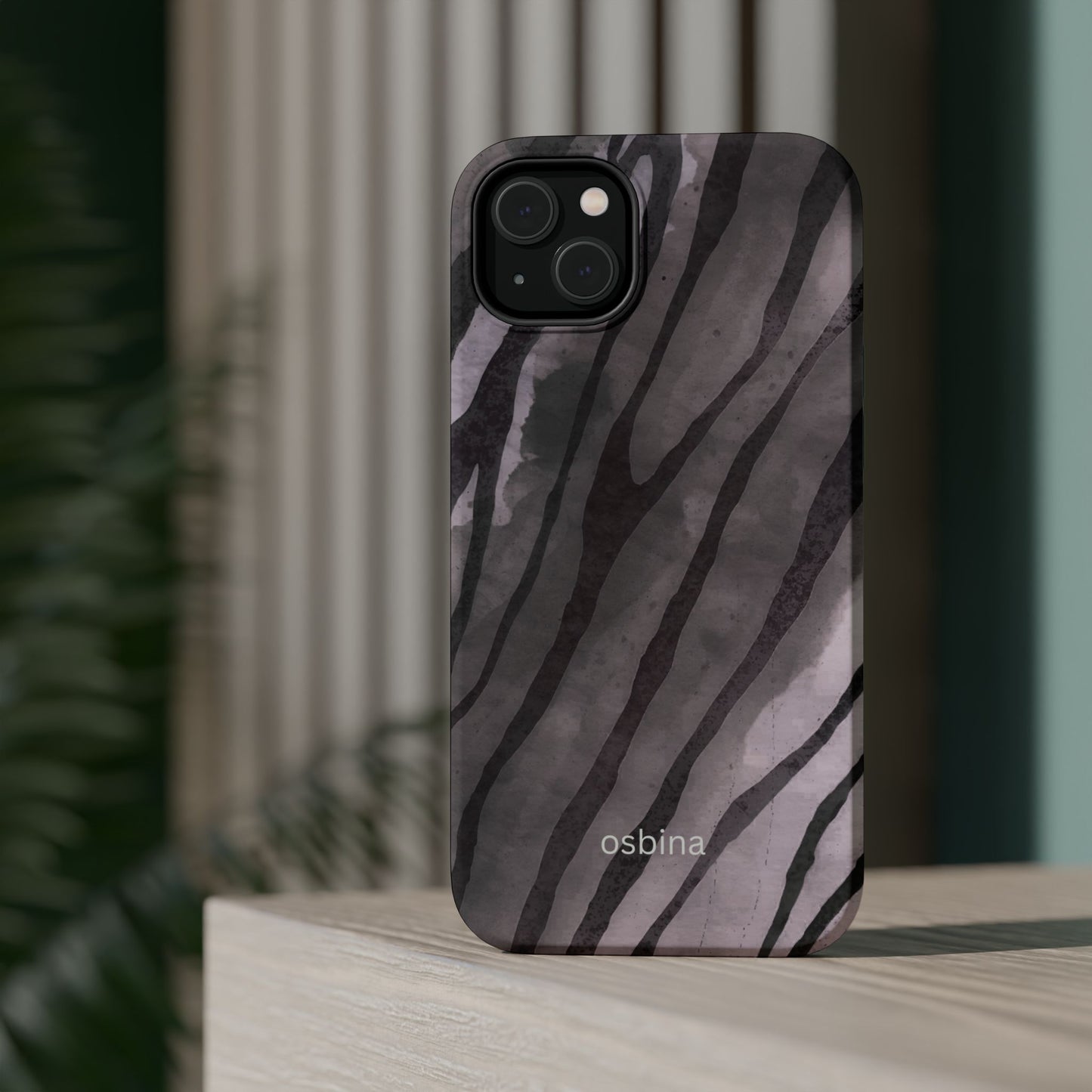 osbina | MagSafe Compatible for iPhone | Stripes on Point — The Muted Gray + Black Tiger Case | The Season Collective