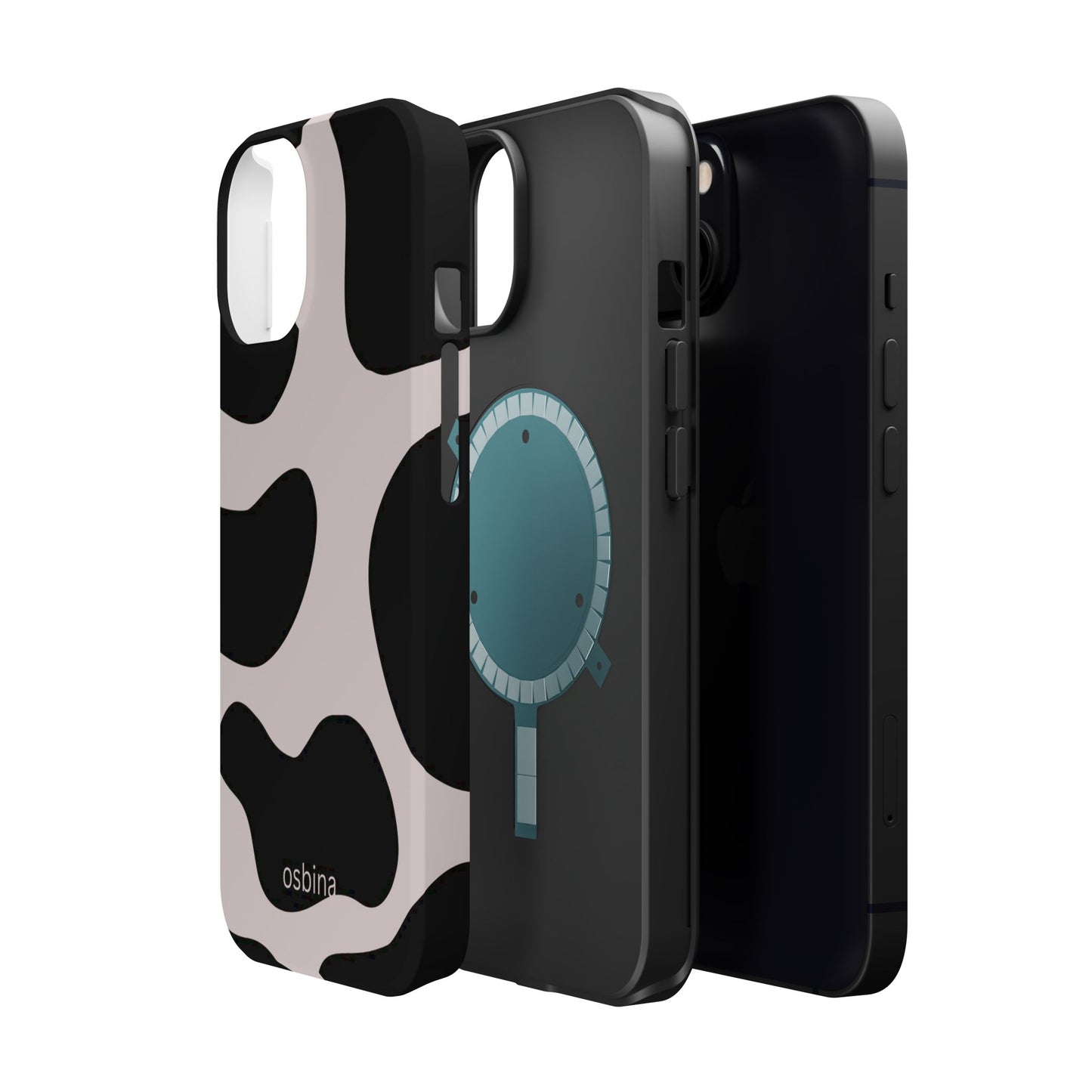 osbina | MagSafe compatible for iPhone | Prairie Chic Pink & Black Cow Print Phone Case | Modern Muse Collection