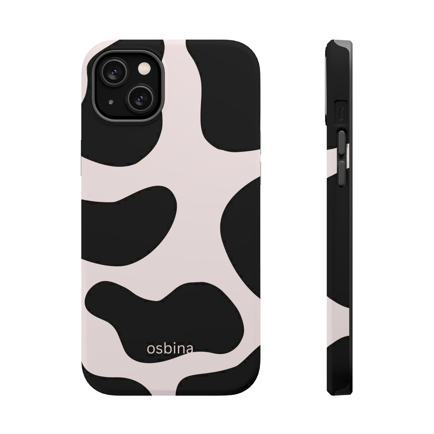osbina | MagSafe compatible for iPhone | Prairie Chic Pink & Black Cow Print Phone Case | Modern Muse Collection