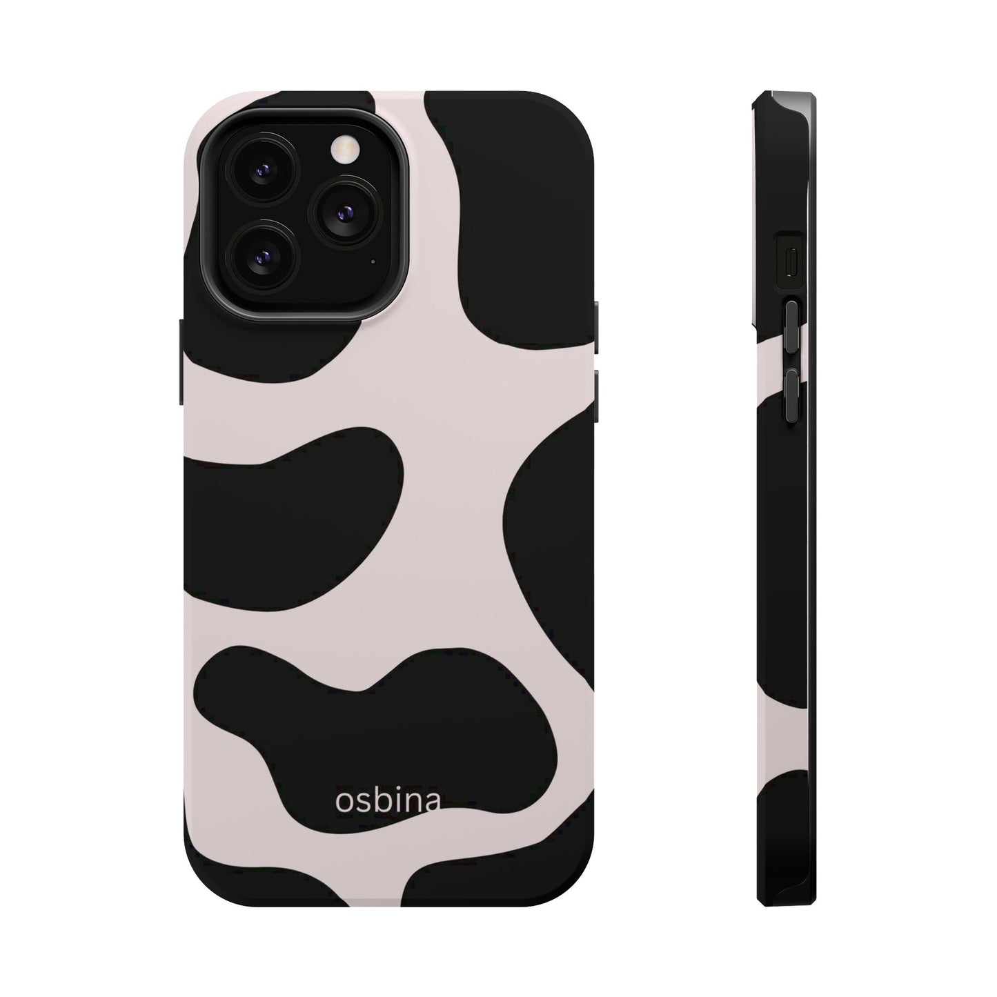 osbina | MagSafe compatible for iPhone | Prairie Chic Pink & Black Cow Print Phone Case | Modern Muse Collection