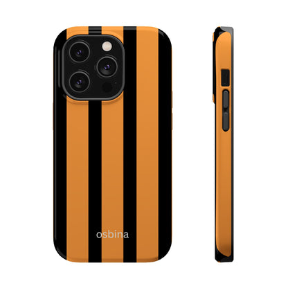 osbina | MagSafe Compatible for iPhone | The Statement Stripe Case in Black + Orange | The Season Collective