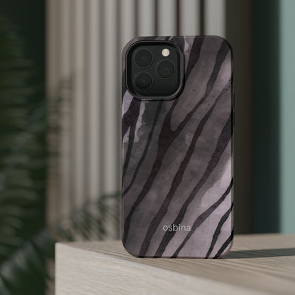 osbina | MagSafe Compatible for iPhone | Stripes on Point — The Muted Gray + Black Tiger Case | The Season Collective